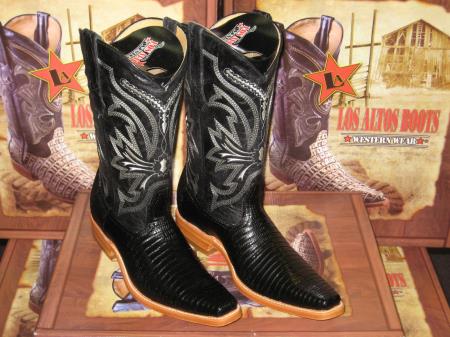 Mensusa Products Los Altos Square Black Genuine Teju Lizard Western Cowboy Boot 209