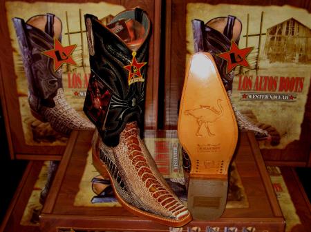 Mensusa Products Los Altos Square Cognac Genuine Ostrich Leg Western Cowboy Boot