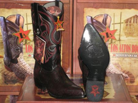 Mensusa Products Los Altos Black Cherry Genuine Lizard Ring Western Cowboy Boot