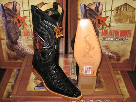 Mensusa Products Los Altos Square Black Genuine Crocodile Western Cowboy Boot