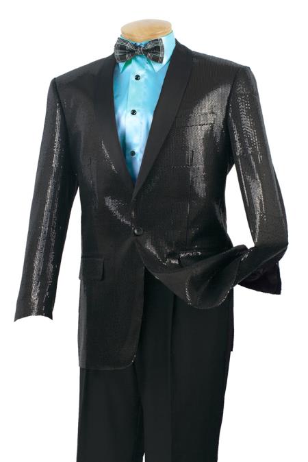 Mensusa Products Men's Luxurious Wool Feel Sport Coat Sequins Black