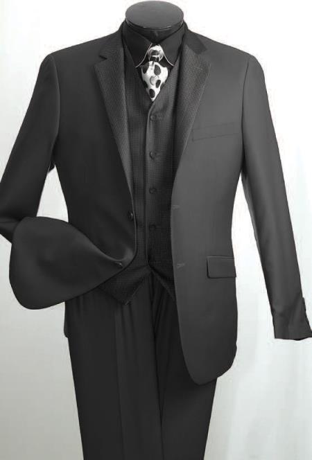 Mensusa Products Men's 3 Piece Slim Suit Subtle Mini Check Black