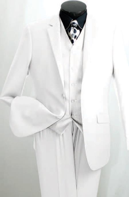 Mensusa Products Men's 3 Piece Slim Suit Subtle Mini Check White