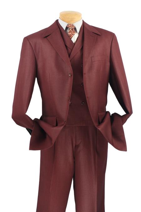 Mensusa Products Men's 3 Piece Wool Feel Fashion Suit Textured Weave Burgundy