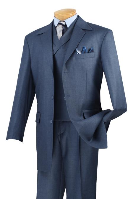Mensusa Products Men's 3 Piece Wool Feel Fashion Suit Textured Weave Blue