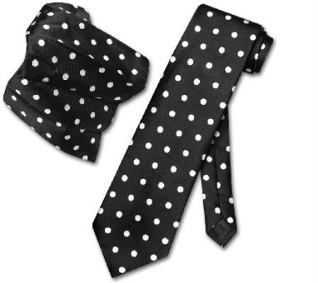Mensusa Products Black w/ White Polka Dots Necktie Handkerchief Matching Tie Set
