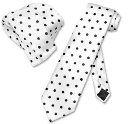 Mensusa Products White w/ Black Polka Dots Necktie Handkerchief Matching Tie Set