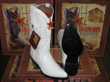 Mensusa Products Los Altos White Genuine Full Quill Ostrich Western Cowboy Boot