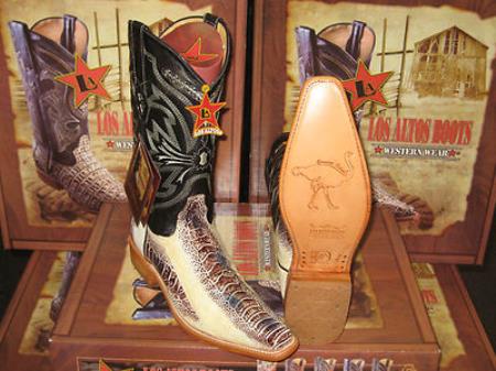 Mensusa Products Los Altos Square Natural Genuine Ostrich Leg Western Cowboy Boot