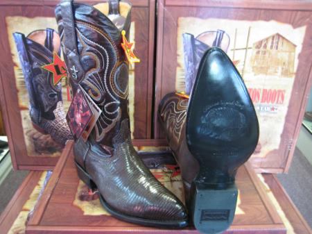 Mensusa Products Los Altos Brown Genuine Lizard Ring Western Cowboy Boot