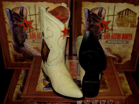 Mensusa Products Los Altos Winter White Genuine Ostrich Leg Western Cowboy Boot