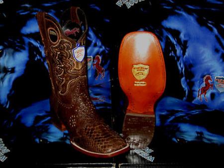 Mensusa Products Wild West Genuine Python Snake Square Brown Rodeo Western Cowboy Boot