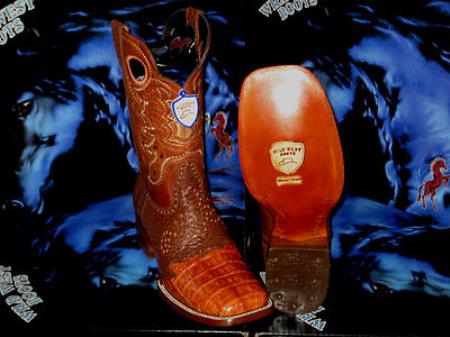Mensusa Products Wild West Genuine Crocodile Belly Square Cognac Rodeo Western Cowboy Boot