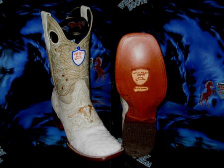 Mensusa Products Wild West Genuine Ostrich Square White Rodeo Western Cowboy Boot