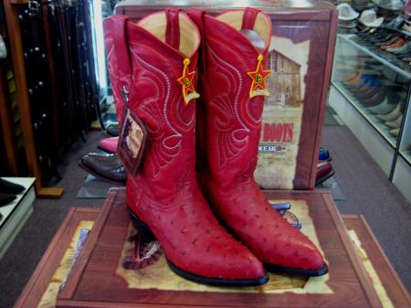 Mensusa Products Los Altos Red Genuine Full Quill Ostrich Western Cowboy Boot