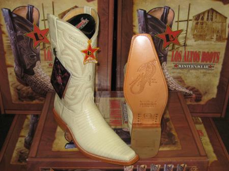 Mensusa Products Los Altos Square Winterwhite Genuine Teju Lizard Western Cowboy Boot 209