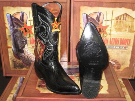 Mensusa Products Los Altos Black Genuine Lizard Ring Western Cowboy Boot