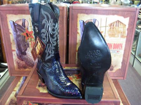 Mensusa Products Los Altos Navy Blue Genuine Python Snake Western Cowboy Boot