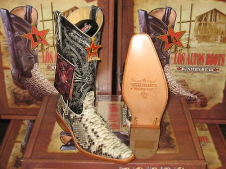 Mensusa Products Los Altos Square Toe Natural Python Snake Western Cowboy Boot