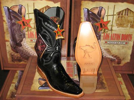 Mensusa Products Los Altos Square Black Genuine Ostrich Leg Western Cowboy Boot 234