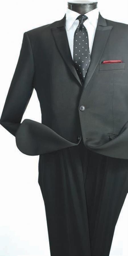 Mensusa Products Vittorio St. Angelo Men's 2 Piece Slim Suit Narrow Peak Lapel Black