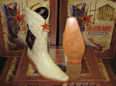Mensusa Products Los Altos Square Winter white Genuine Teju Lizard Western Cowboy Boot