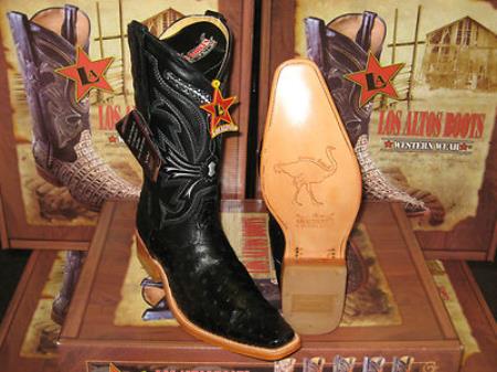 Mensusa Products Los Altos Square Black Genuine Full Quill Ostrich Western Cowboy Boot