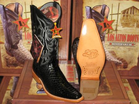 Mensusa Products Los Altos Square Toe Black Genuine Python Snake Western Cowboy Boot
