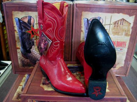 Mensusa Products Los Altos Red Genuine Lizard Ring Western Cowboy Boot