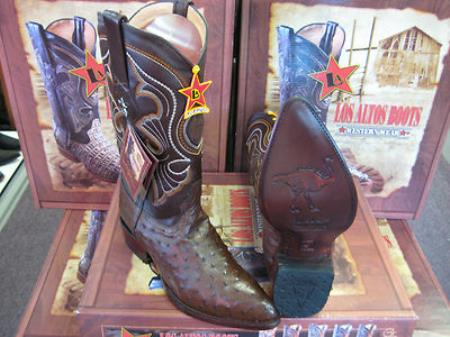 Mensusa Products Los Altos Brown Genuine Full Quill Ostrich Western Cowboy Boot