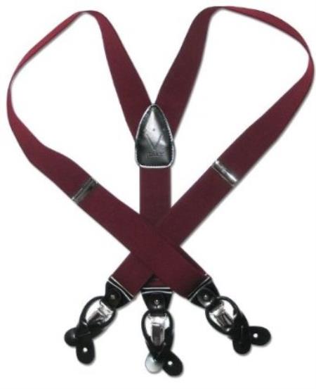 Mensusa Products Solid Burgundy Dark Red Leather Suspenders Elastic YBack Button Clip