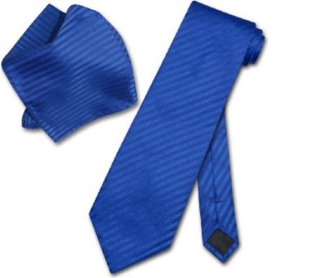 Mensusa Products Royal Blue Striped Necktie & Handkerchief Matching Neck Tie Set