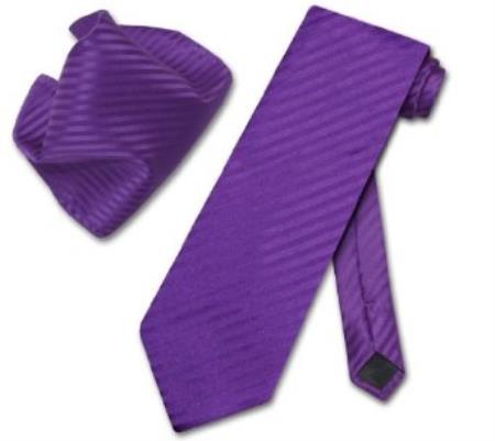 Mensusa Products Purple Striped NeckTie & Handkerchief Matching Neck Tie Set