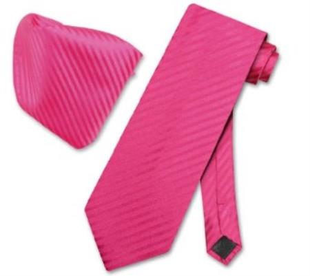 Mensusa Products Red Violet Striped Necktie & Handkerchief Matching Neck Tie Set