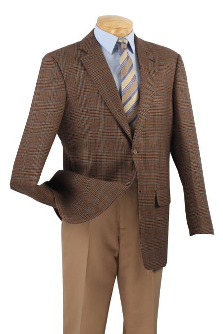 Mensusa Products Mens 2 Button Single Breasted Wool Sport Coat Brown Plaid