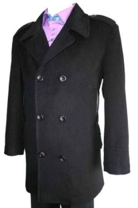 Mensusa Products Men's Peacoat Wool Blend Double Breasted 6 Button Black