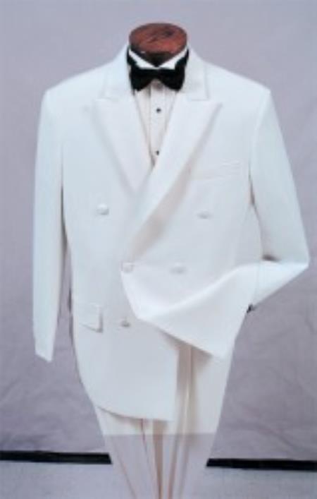 Mensusa Products White Double Breasted Tuxedo with a Peak Lapel