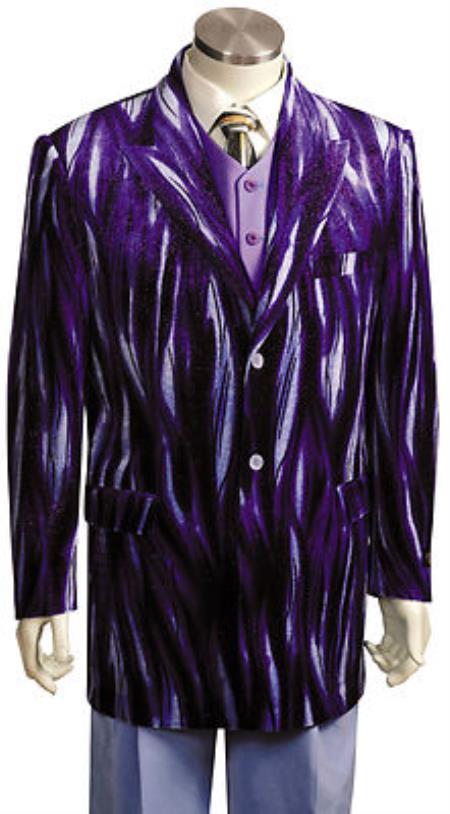 Mensusa Products Mens Entertainer Purple Velvet Cool Sparkly Zebra Print Suit
