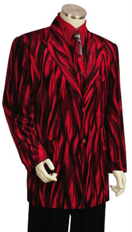 Mensusa Products Mens Entertainer Red Velvet Cool Sparkly Zebra Print Suit & Vest