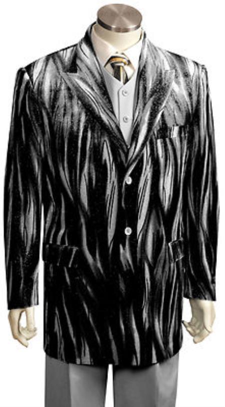 Mensusa Products Mens Entertainer Black Silver Velvet Cool Sparkly Zebra Print Suit