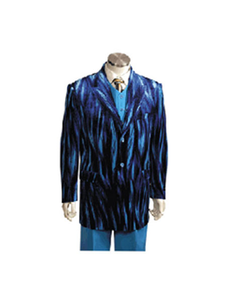 Mensusa Products Mens Entertainer Blue Velvet Sparkly Cool Zebra Print Suit w Vest