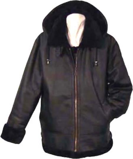 Mensusa Products Men's Unisex Shearling Bomber with Detachable Hood Black/black 450