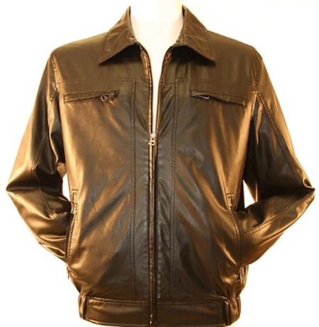 Mensusa Products Men's Faux Leather, Bomber / Windbreaker Jacket Black