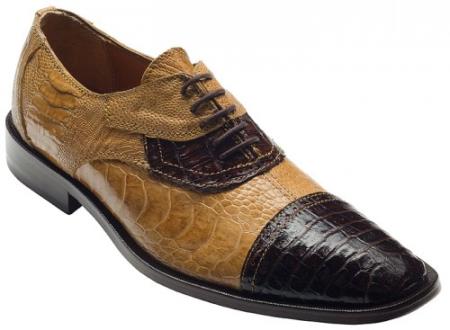 Mensusa Products Mens Terra Brown / Bone Genuine Crocodile / Ostrich Leg Shoes