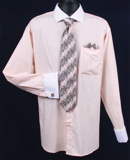 Mensusa Products Men's French Cuff Dress Shirt SetClassic Two Tone Banana Full