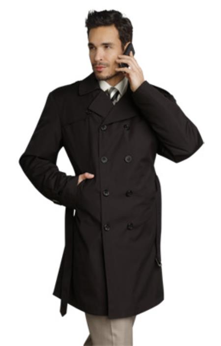 Mensusa Products Mens Stylish Black Rain Double Breasted Rain Coat ~ Trench Coat