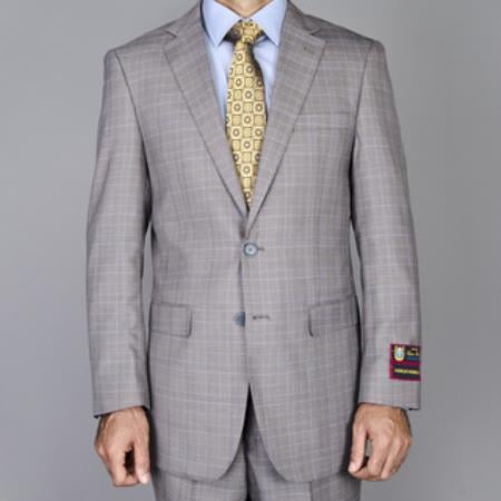 Mensusa Products Men's Taupe Windowpane 2 Button Suit