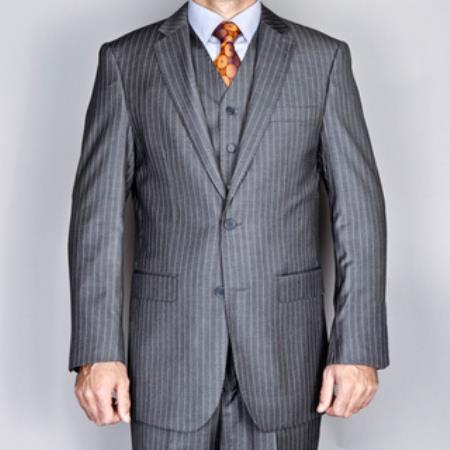 Mensusa Products Men's Grey 2Button Vested Suit