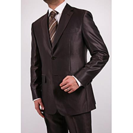 Mensusa Products Men's Shiny Brown Two Button Two Piece Slim Fit Suit