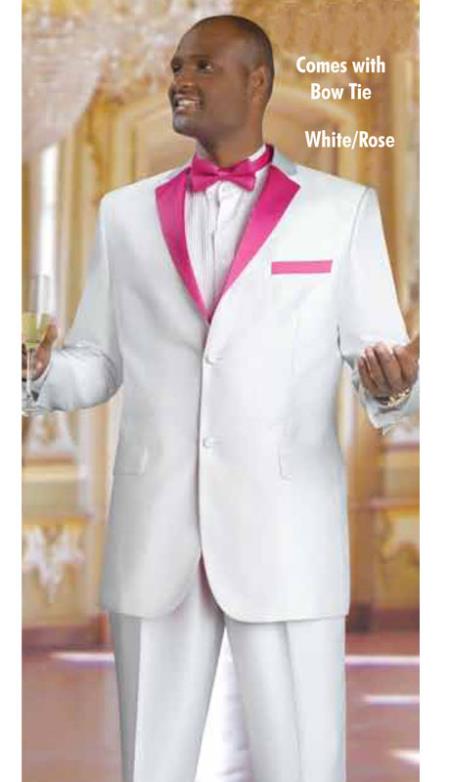 Mensusa Products Mens 2 Piece 2 Button Tuxedo Suit White With rose pink fuchsia